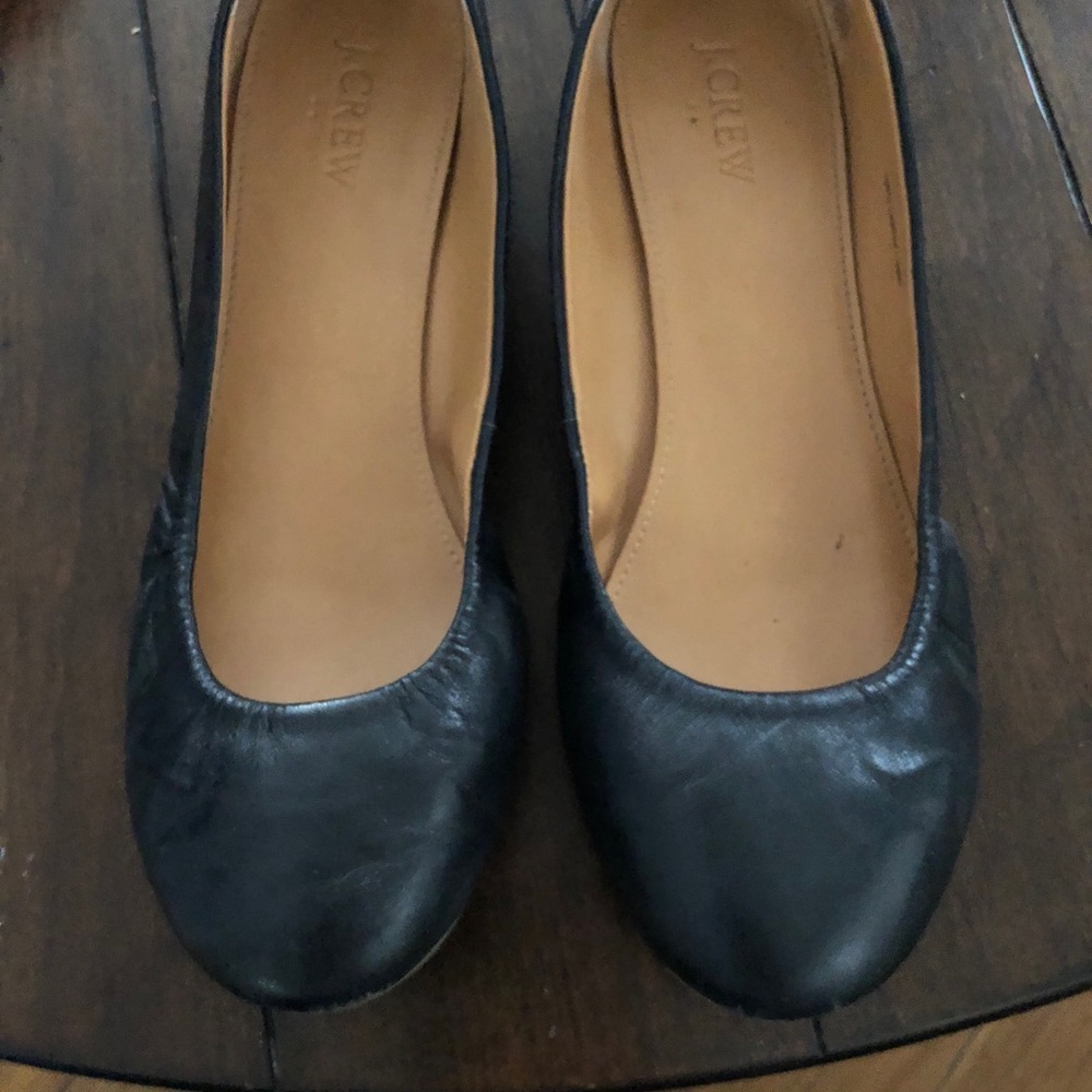 JCrew black leather flats size 8